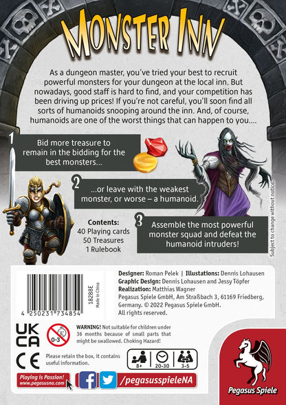 Monster Inn board game box with artwork of fantasy creatures and characters and a barcode