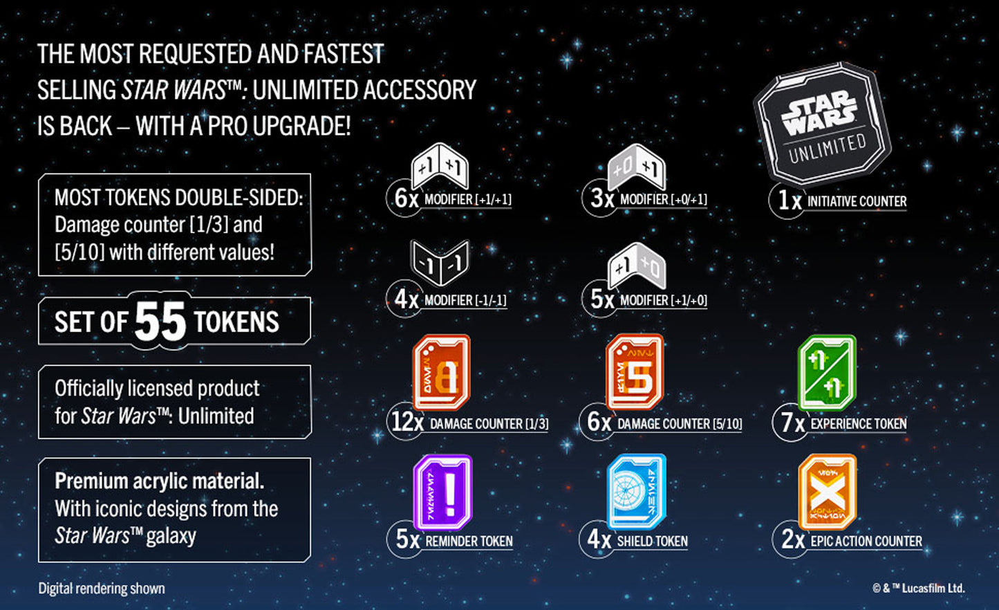 Gamegenic Star Wars Unlimited Acrylic Tokens PRO