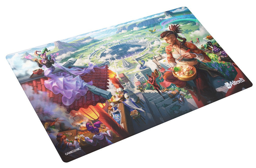 Front view of Gamegenic Altered Prime Playmat featuring The First Outpost, with detailed sci-fi themed illustration