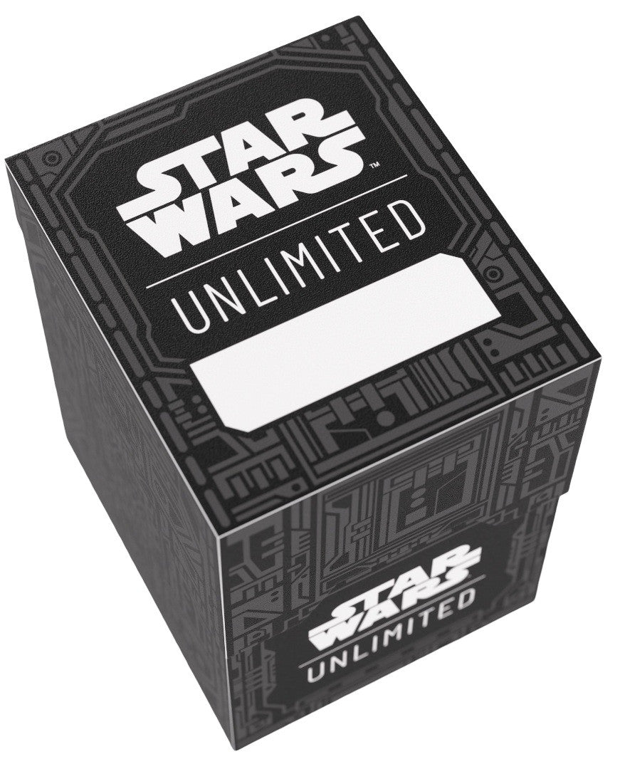 Black Star Wars Unlimited box featuring tech pattern design and label spaces