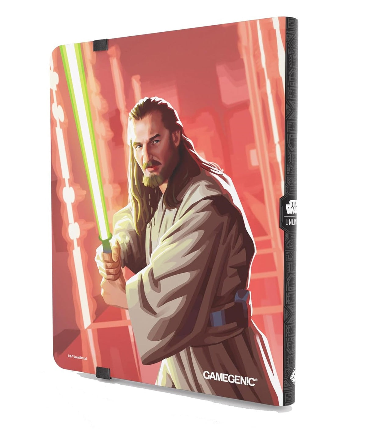 Gamegenic Star Wars Unlimited 18-pocket Album featuring an illustration of a long-haired, bearded figure holding a green lightsaber on a red background