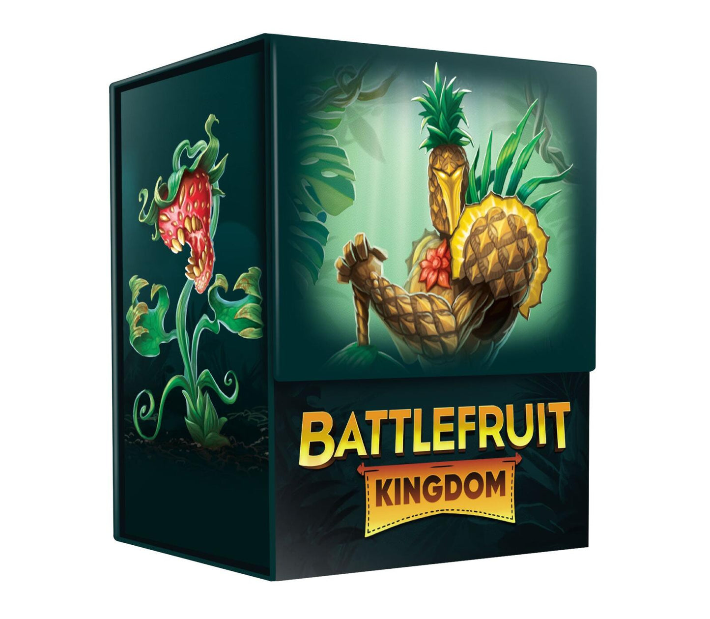 The Ghost Galaxy Mindbug Battlefruit Kingdom - Deluxe Edition Card Game box features a strawberry creature on the side and a pineapple warrior with the title Battlefruit Kingdom on the front