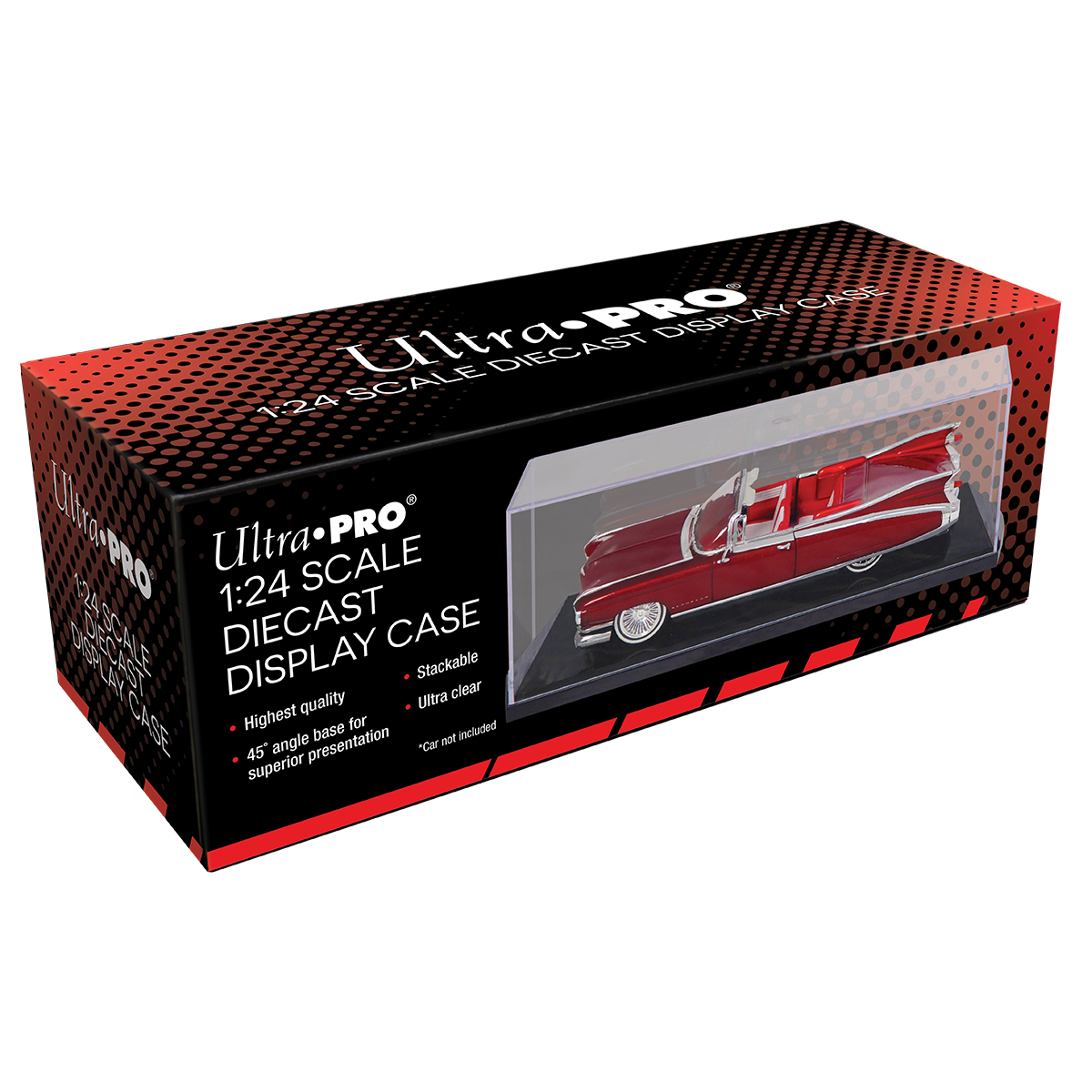 Ultra PRO 1:24 scale diecast display case box, black with a window showing a red vintage car inside