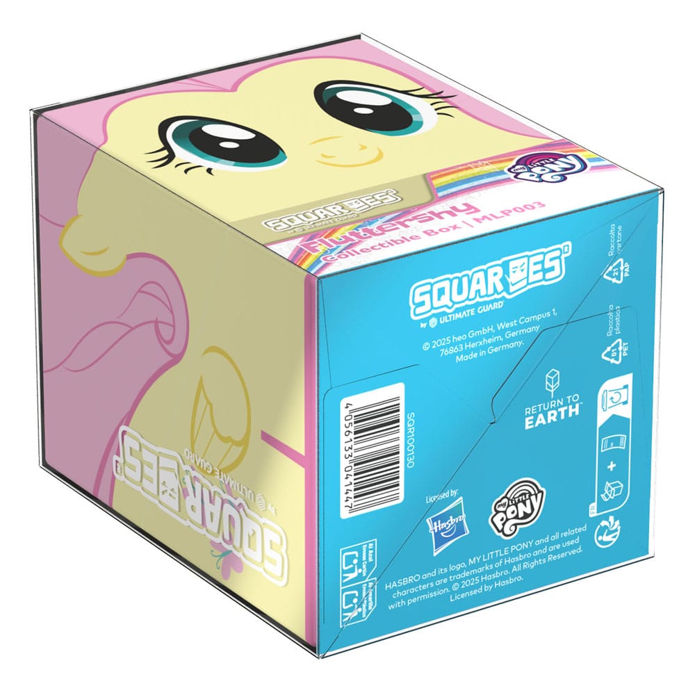 A light yellow My Little Pony Squaroes collectible box with a pony face on top and sides, featuring a blue panel with text and a barcode