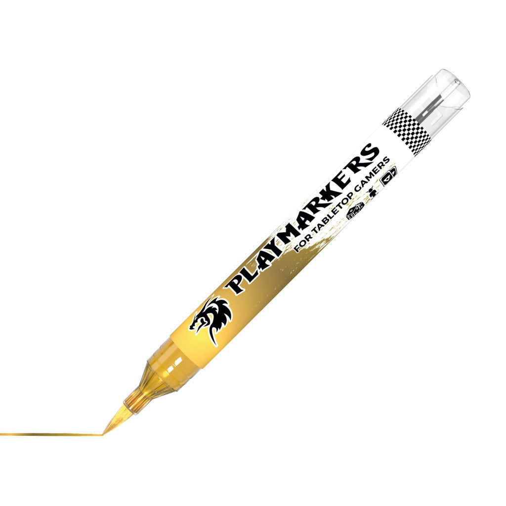 AK Interactive Brass Playmarkers marker for tabletop gamers drawing a thin brass line on a white surface