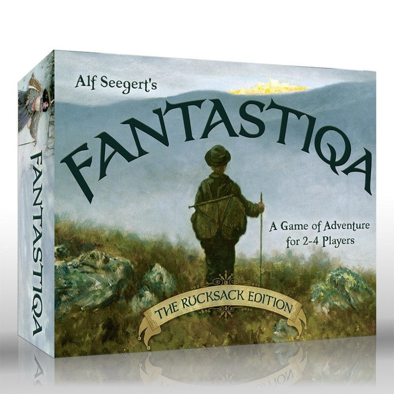 Alf Seegert's Fantastiqa The Rucksack Edition game box showing a person hiking with a stick and backpack