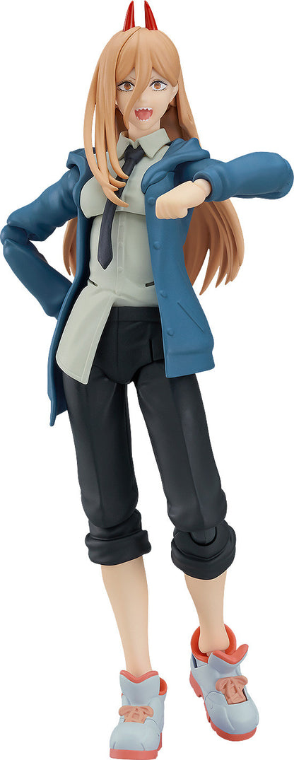 Power from Chainsaw Man figma action figure in blue coat white shirt and black pants