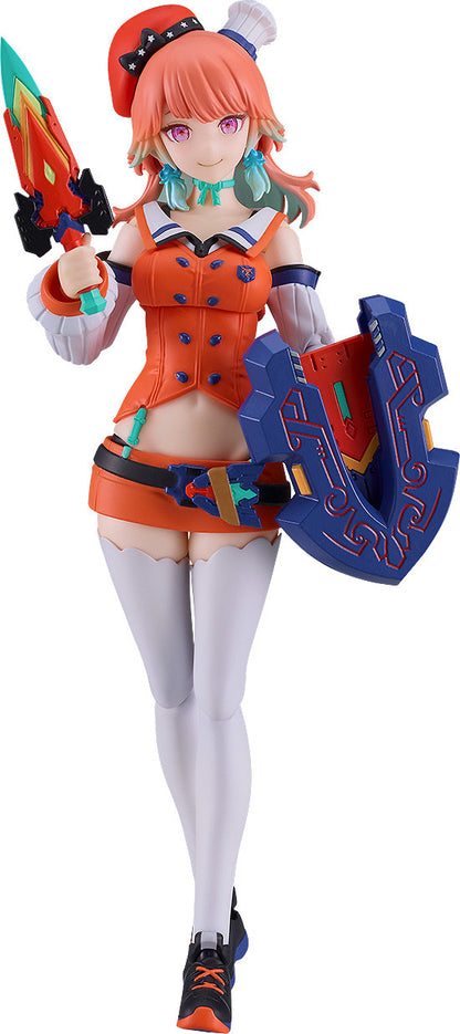 Takanashi Kiara figma posed with both swords extended and a cheerful expression