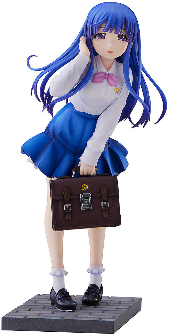 Featuring Rika in her blue school uniform with a cheerful pose