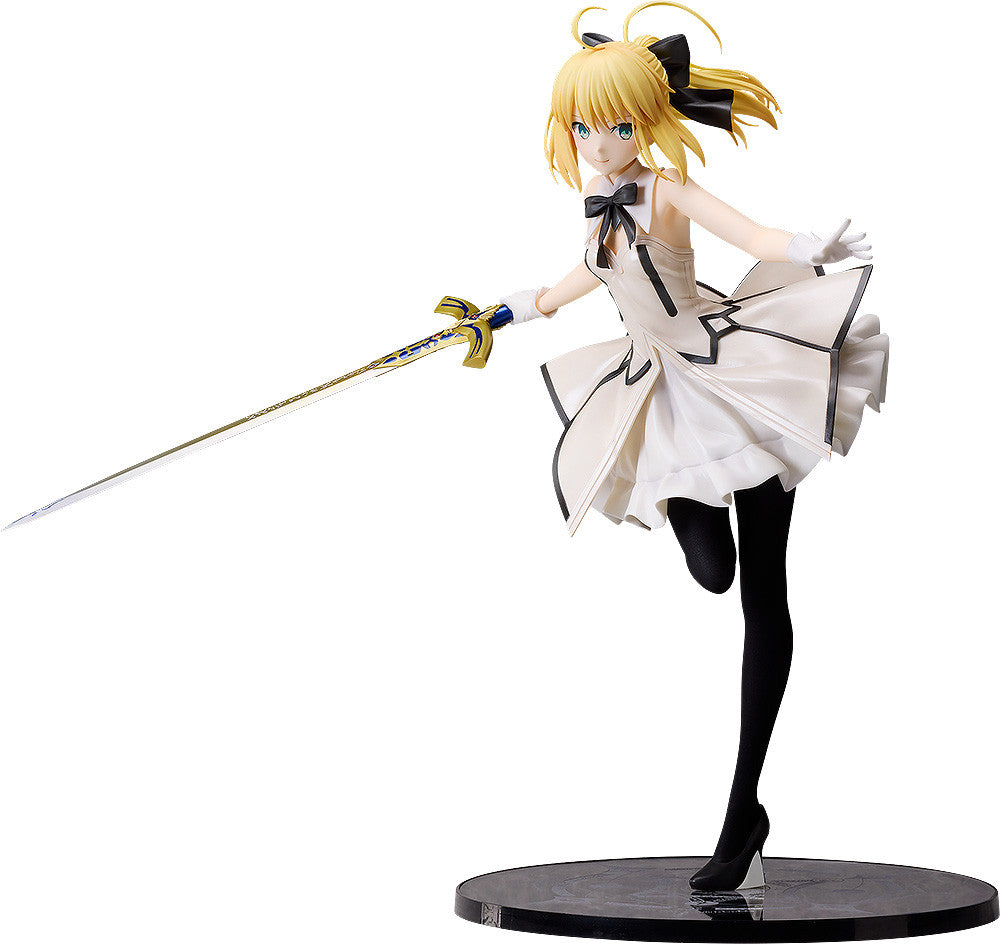 Good Smile Company FateGrand Order Saber Altria Pendragon Lily 14 scale figure in white dress black tights and gold sword on black base