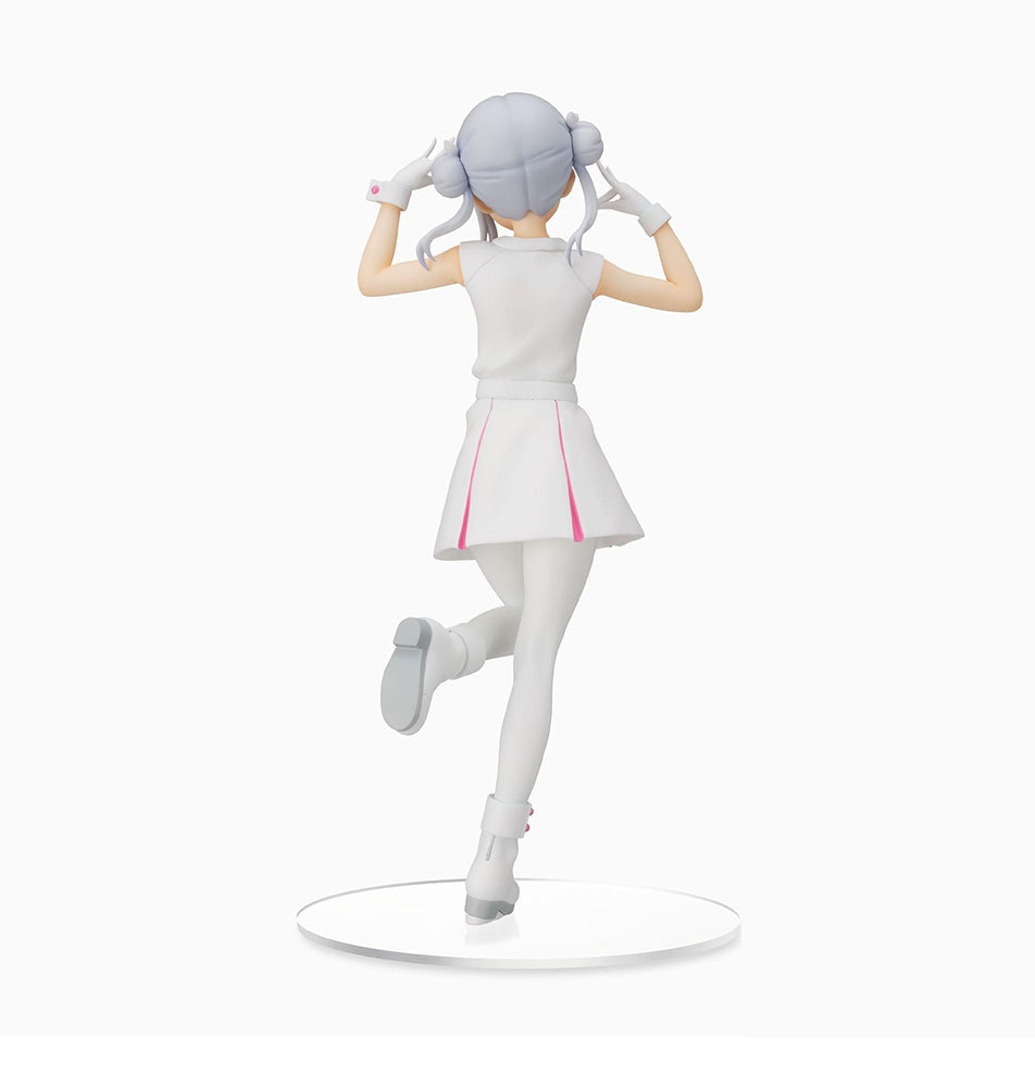 Love Live Superstar PM Figure Chisato Arashi Wish Song figure from the back showing her in a white skirt and top with pink trim and white gloves and shoes
