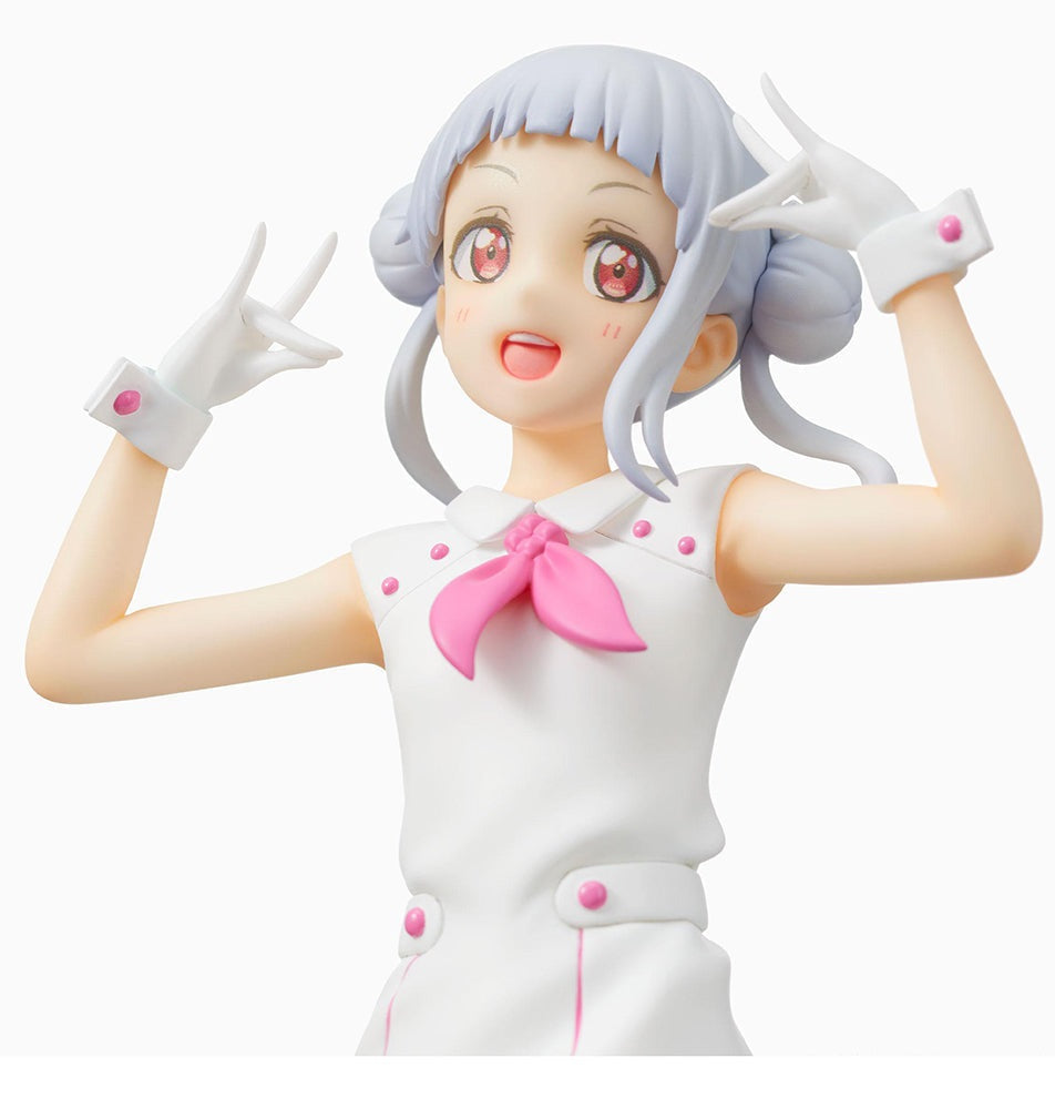 Chisato Arashi figure from Love Live Superstar Wish Song posing in white dress with pink accents