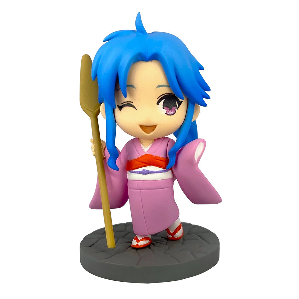 Yu Yu Hakusho mini figure of Botan with blue hair in a pink kimono holding a staff and winking
