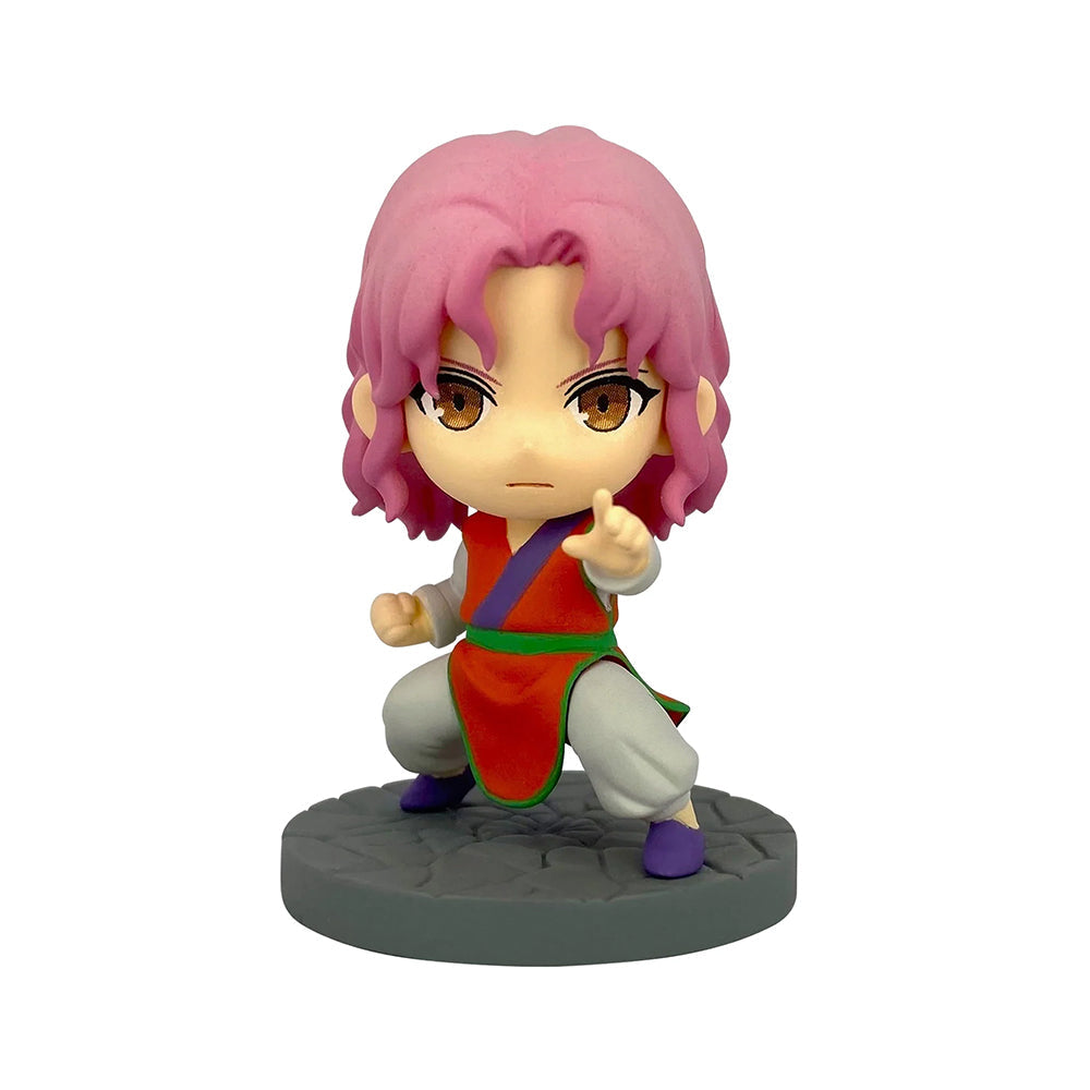 Pink-haired Kuwabara mini figure from Yu Yu Hakusho Volume collection in a dynamic martial arts pose on a gray stone base