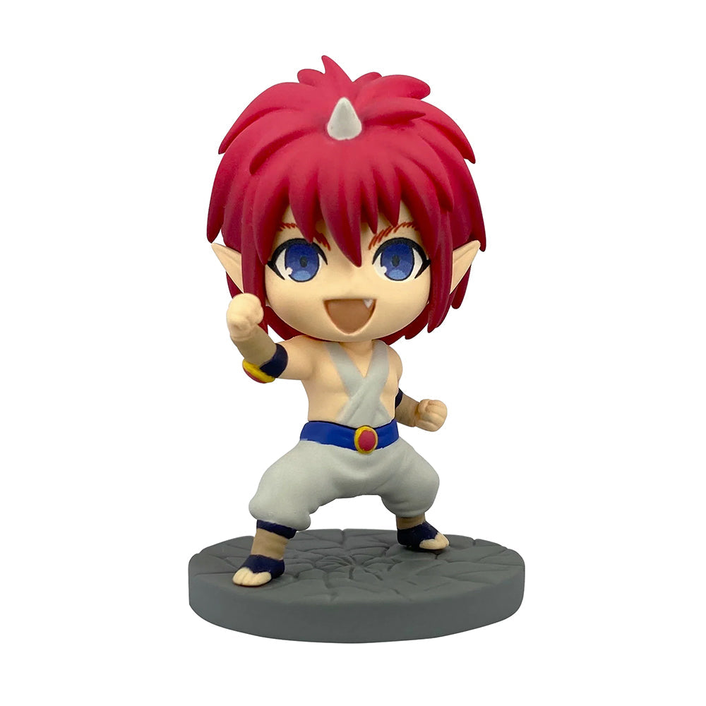 Yu Yu Hakusho Volume mini figure of Hiei with red hair and white horn in battle stance on a gray base