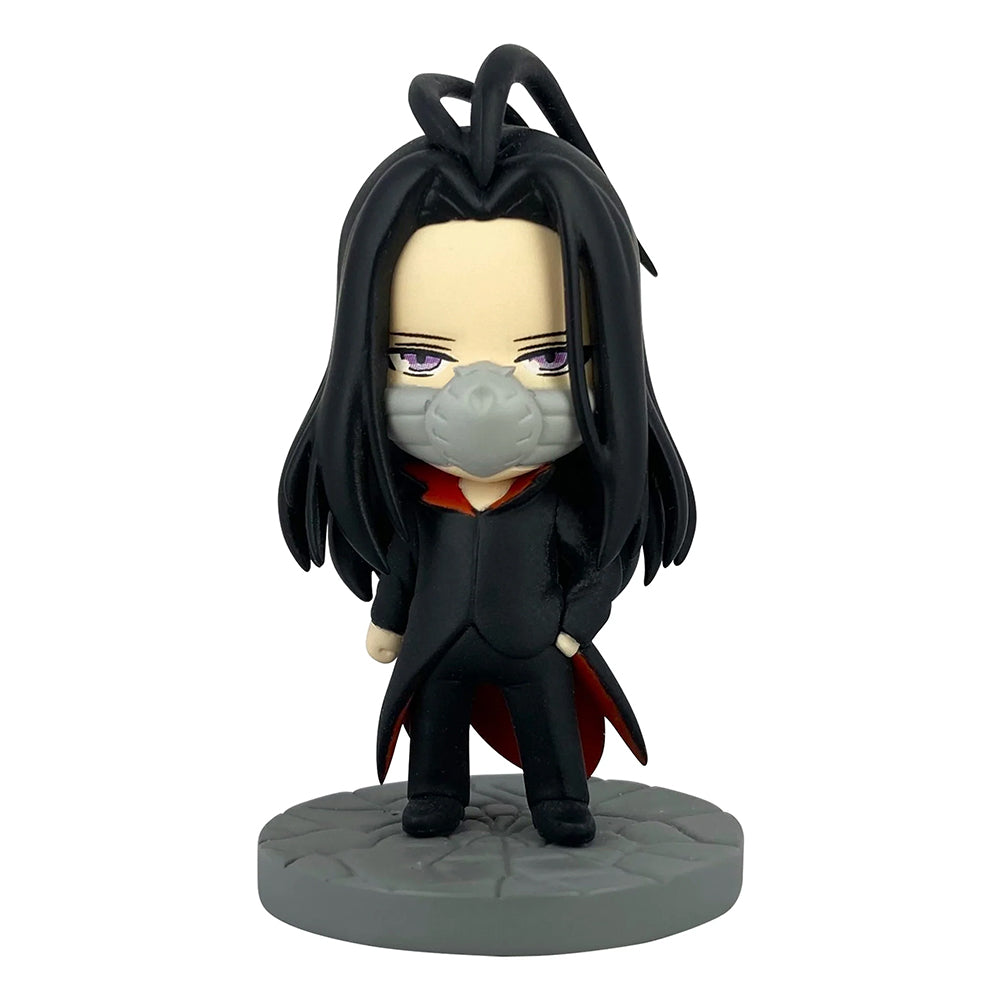 Yu Yu Hakusho Hiei mini figure in black suit with red collar and gray mask on a stone base