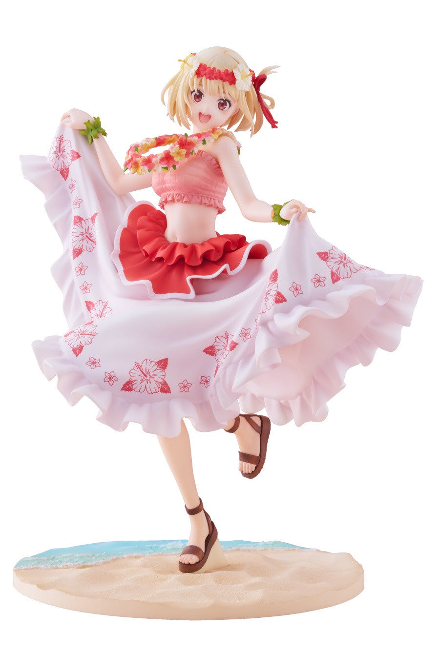 Chisato in floral bikini and sun hat holding a water gun, mid-wink