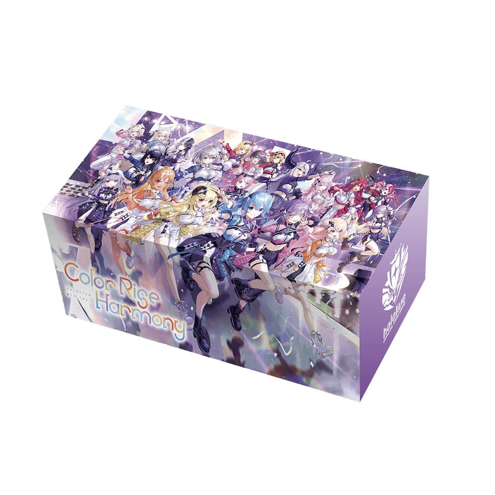 Purple Hololive "Color Rigs Harmony" product box, featuring a large illustration of numerous VTuber anime characters