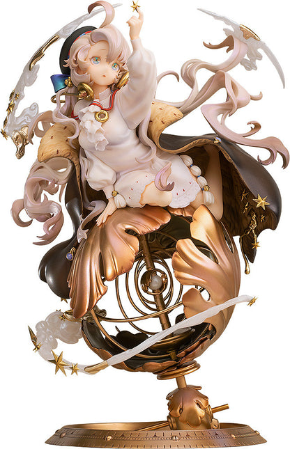 A 1/7 scale figure of a female character with flowing hair and intricate fantasy-futuristic attire posed dynamically