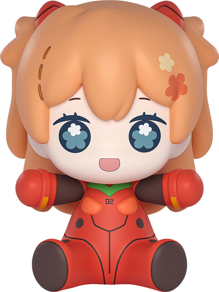 Good Smile Company Huggy Good Smile Rebuild of Evangelion Asuka Shikinami Langley: Plugsuit Version Figure featuring Asuka in a red plugsuit in a chibi seated pose