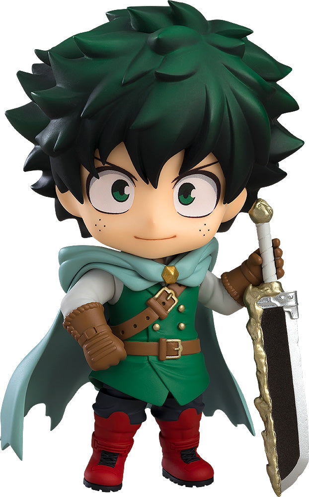 Nendoroid Izuku Midoriya Jikketsu Costume Version in action pose with green energy effect