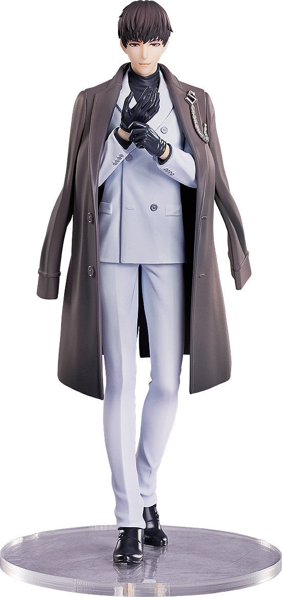Mo Xu POP UP PARADE figure in clear plastic packaging wearing a light blue suit and black overcoat