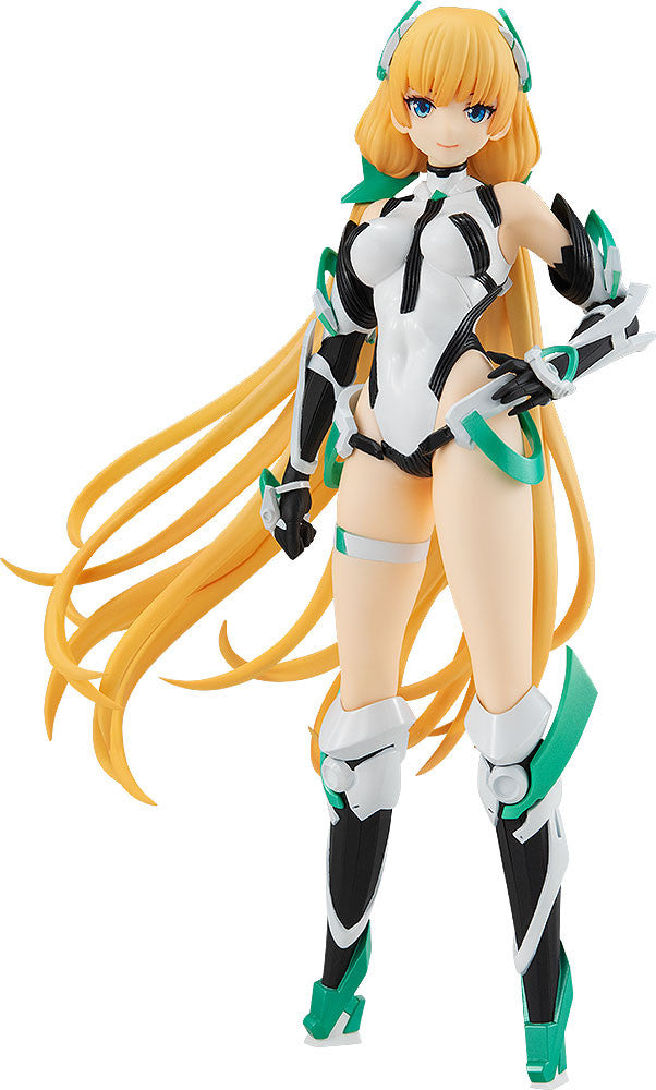 Detailed image of an action figure with long flowing blonde hair wearing a white and black futuristic suit