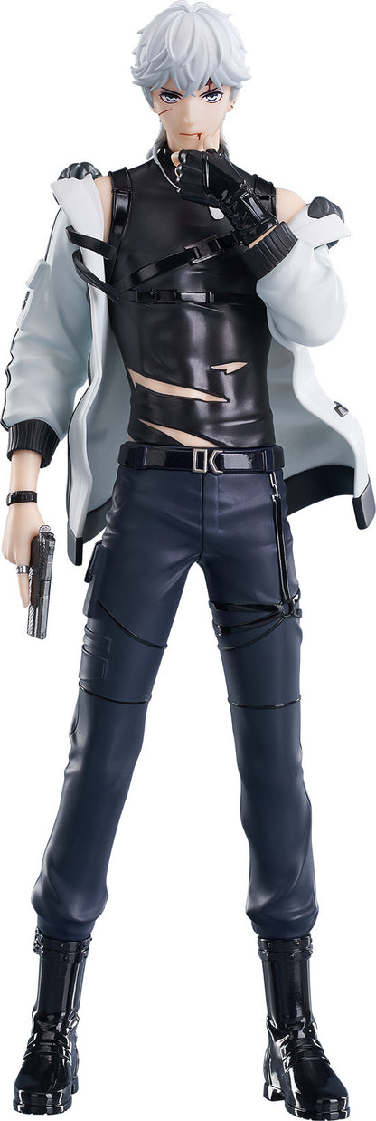 Qiluo Zhou POP UP PARADE figure in black outfit holding a pistol in white background