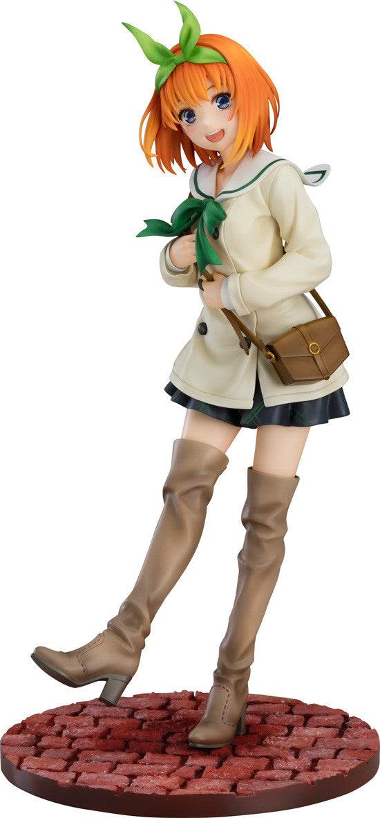 Front view of Yotsuba Nakano figure seated in a bench pose, wearing a spring dress and jacket