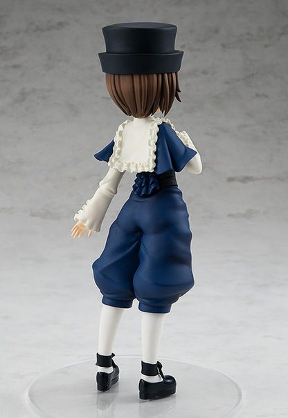 Pop Up Parade Souseiseki figure from Rozen Maiden with dark blue hat blue and white dress and dark blue bloomers viewed from the back