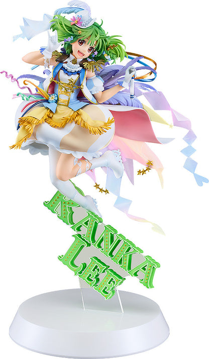 Vibrant anime-style statue of Kagamine Rin in a circus ringmaster outfit featuring green hair white top hat