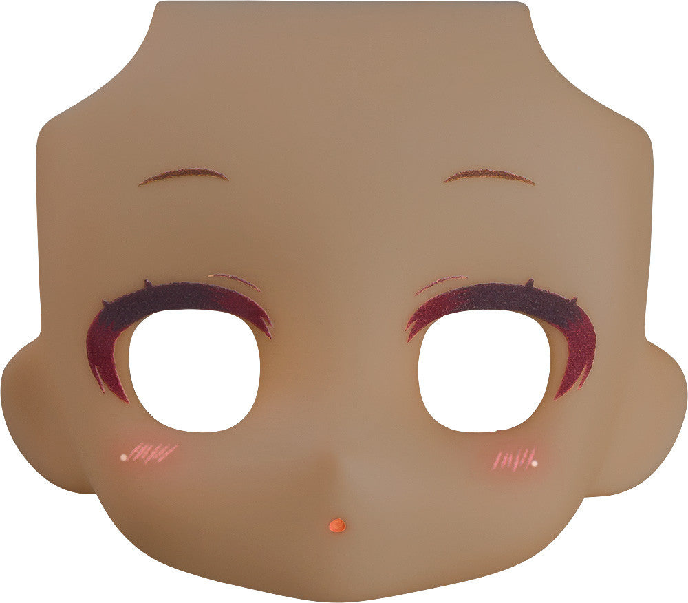 Pale peach blank doll face with closed eyes faint blush marks and tiny orange nose