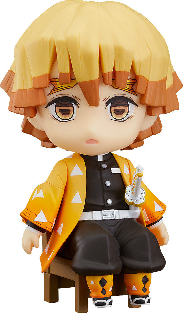 Nendoroid Zenitsu Agatsuma figure in demon slayer uniform sitting on a chair