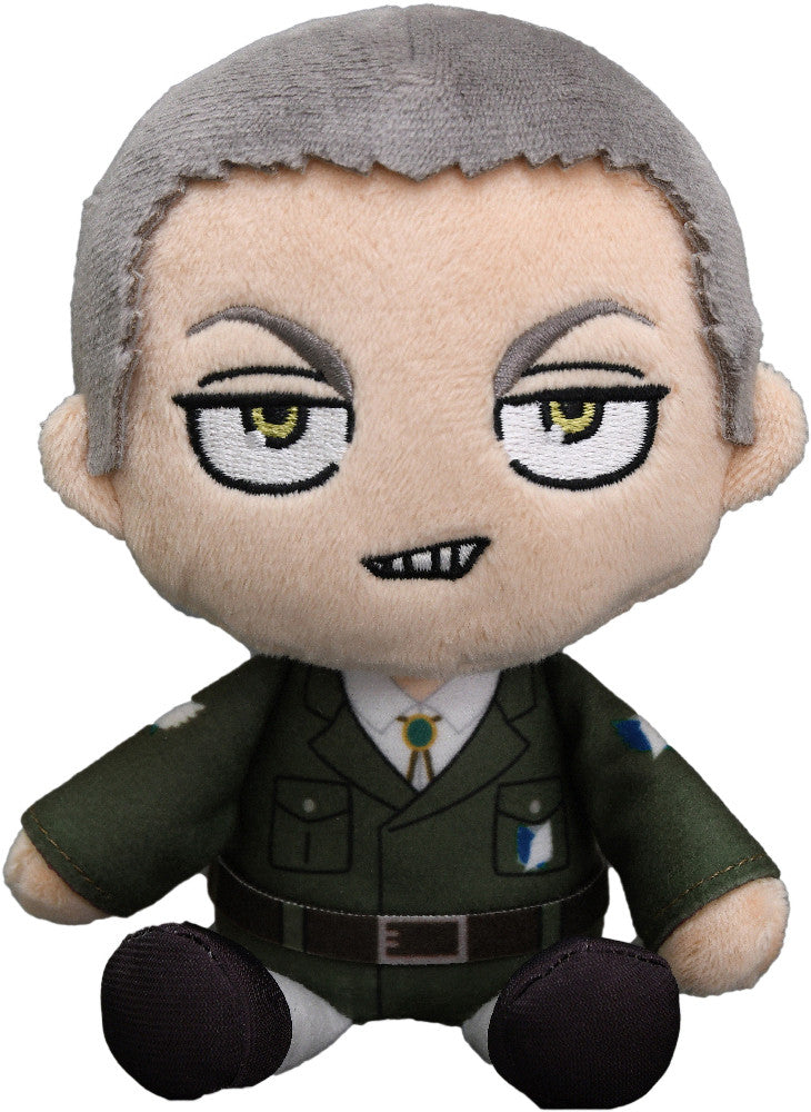 Front view of Connie plushie sitting upright with cheerful expression and Survey Corps uniform