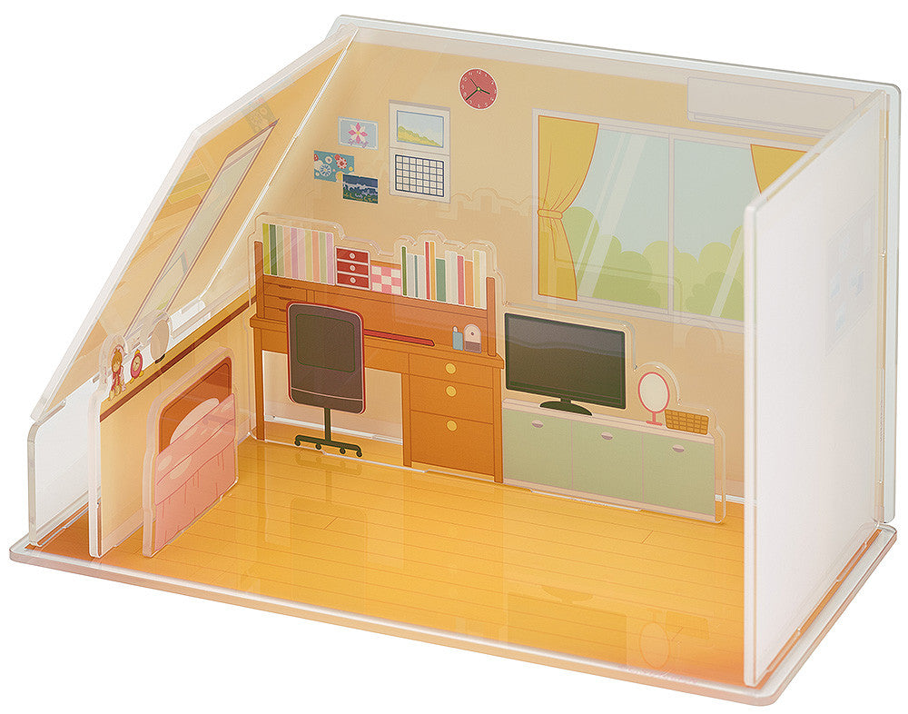 Acrylic diorama background featuring Sakura's bedroom setup with furniture and decorations
