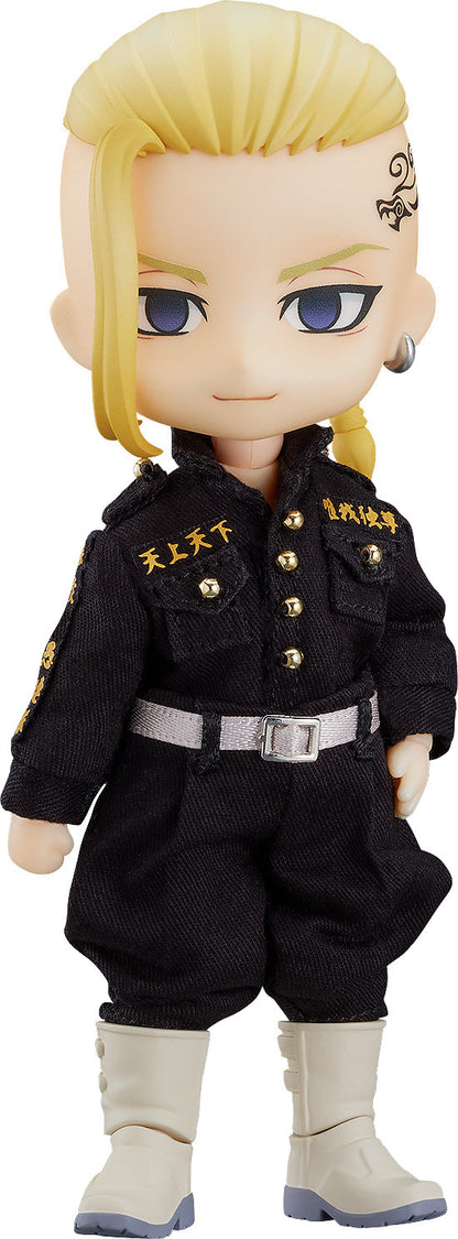 Tokyo Revengers Draken Ken Ryuguji Nendoroid Doll in black gang uniform with gold lettering and white boots