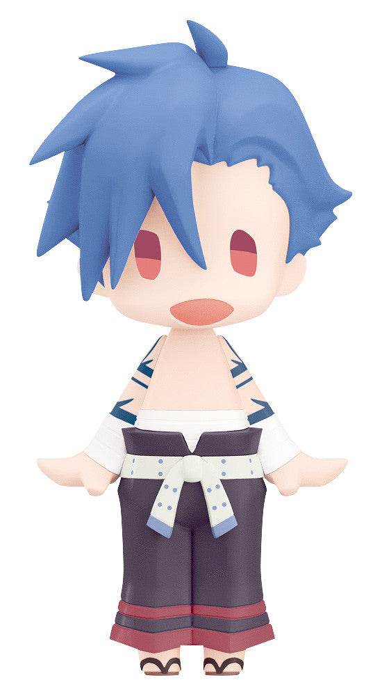 HELLO GOOD SMILE Kamina figure with spiky blue hair red eyes sleeveless top dark pants white belt with blue dots and sandals