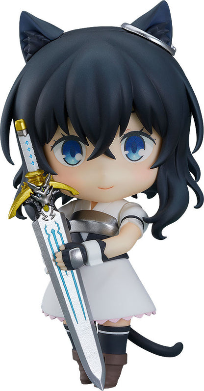 Nendoroid Fran figure from Reincarnated as a Sword holding a silver sword with blue accents