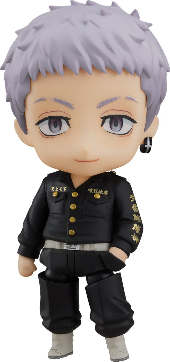 Nendoroid figure of Ken Ryuguji from Tokyo Revengers in black uniform with gold accents and white belt