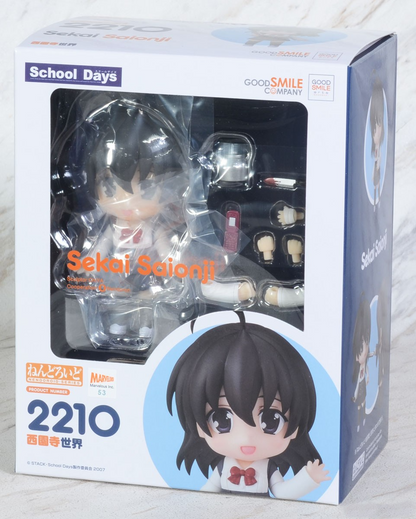 School Days Nendoroid Sekai Saionji anime figure in box showing character with black hair and red ribbon