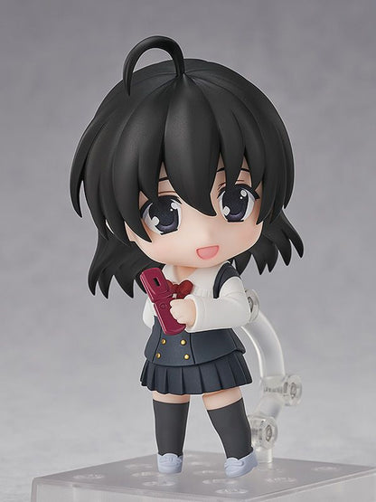 School Days Sekai Saionji Nendoroid with red flip phone wearing gray school uniform and black socks