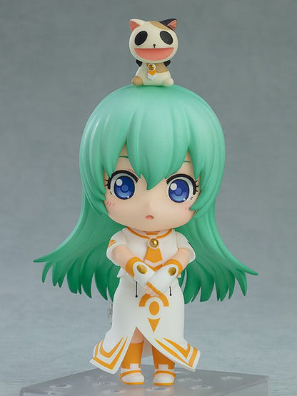 Aria Nendoroid Alice Carroll figure with green hair and white dress holding hands and a small cat toy on her head
