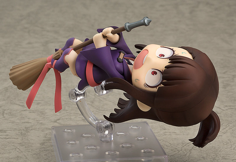 Little Witch Academia Nendoroid Akko in purple outfit flying on her broom