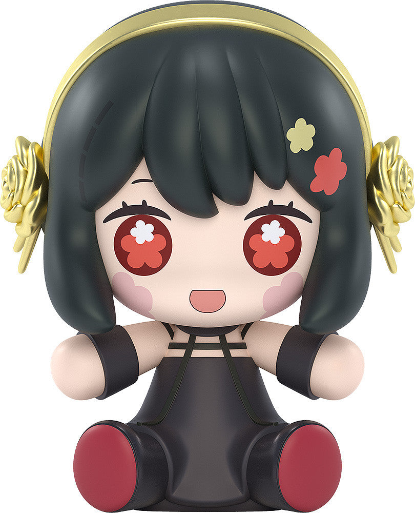 Figure of Yor Forger from Spy x Family in black assassin dress with gold rose headphones and flower hair accessories