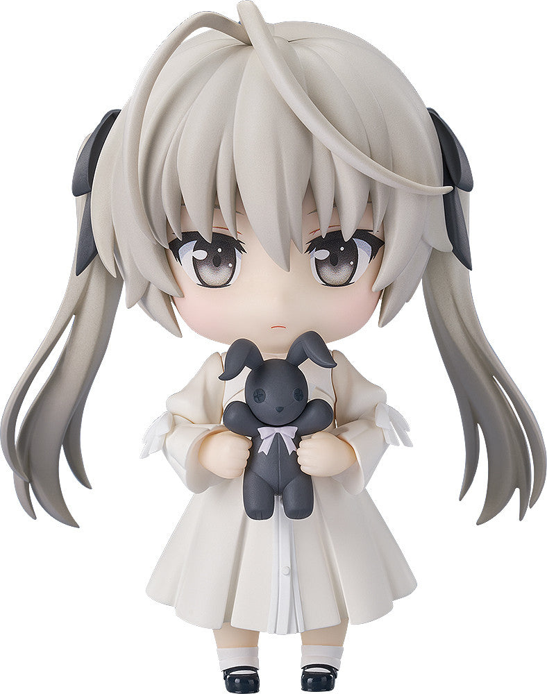 Yosuga no Sora Nendoroid Sora Kasugano figure holding a black stuffed bunny in a white dress
