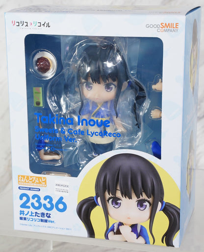 Takina Inoue Nendoroid figure in Cafe LycoReco uniform with menu and dessert accessories