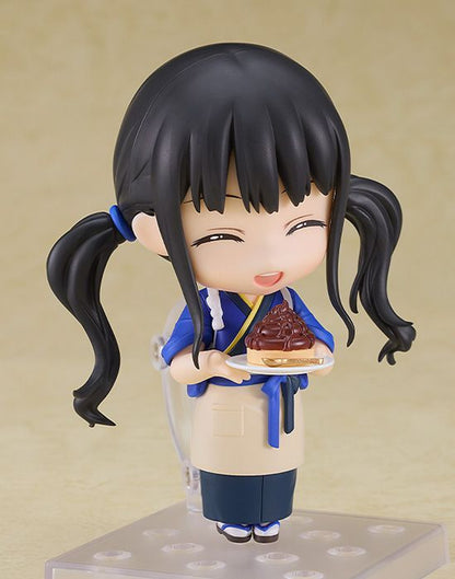 Lycoris Recoil Nendoroid Takina Inoue in cafe uniform holding a chocolate cake with a spoon