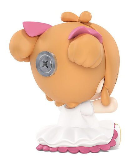 Rear view of the figure showing hair ribbons and layered cape