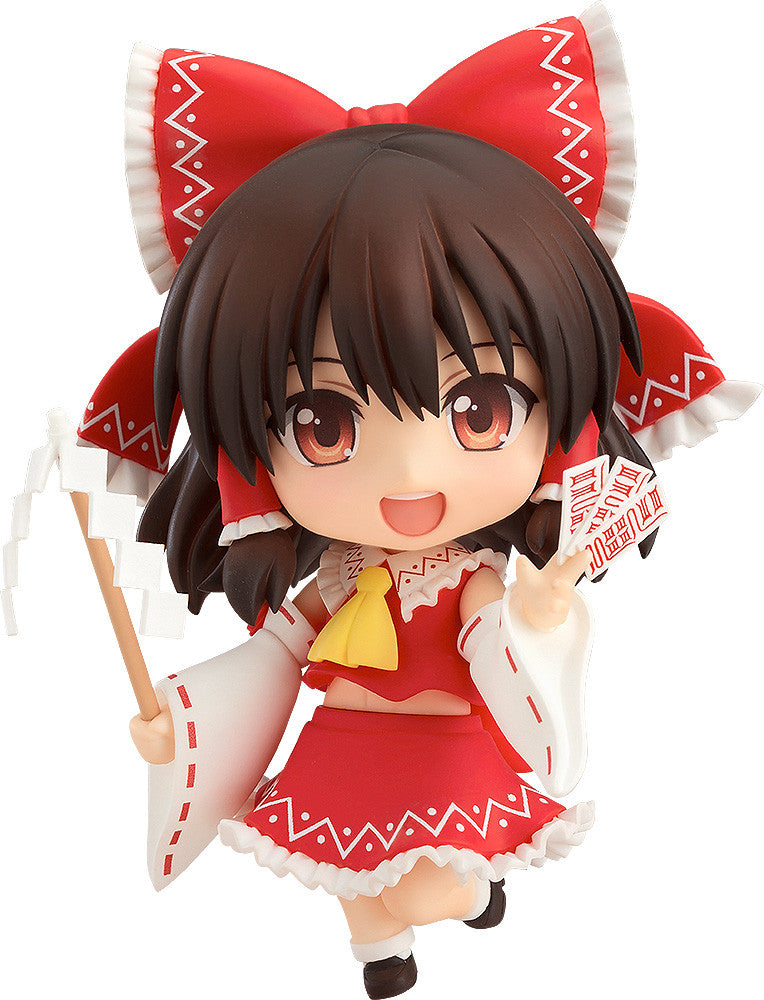 Touhou Project Nendoroid Reimu Hakurei 20 figure smiling and holding gohei wand in one hand