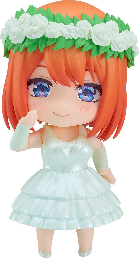 Nendoroid figurine of Yotsuba Nakano from The Quintessential Quintuplets wearing a wedding dress and flower crown